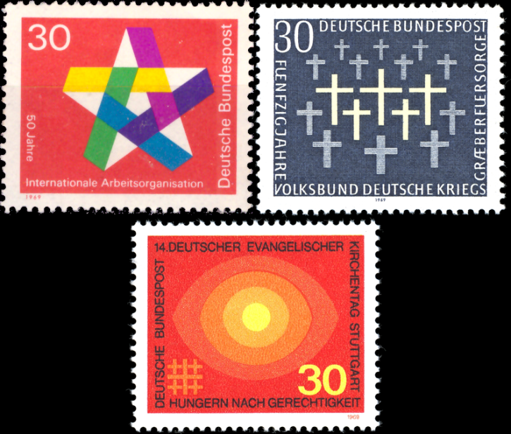 Briefmarken BRD (Bund) 1969, Mi.Nr. 582, 586, 595. Postfrisch