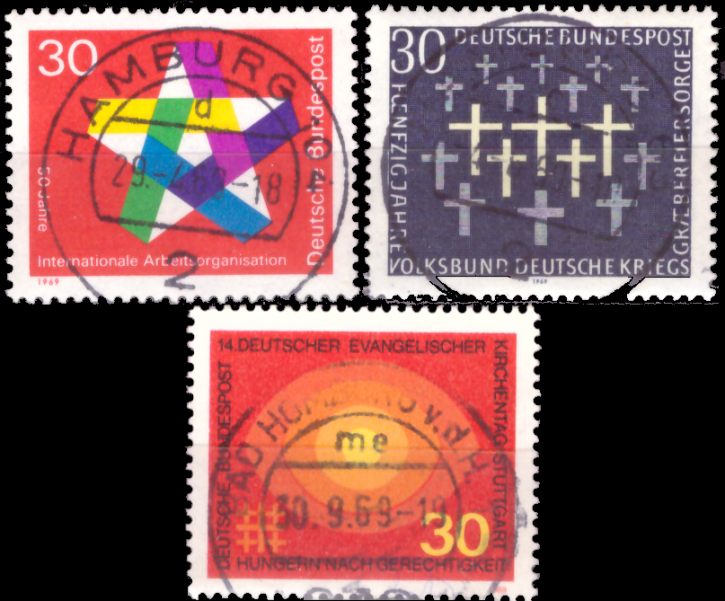 Briefmarken BRD (Bund) 1969, Mi.Nr. 582, 586, 595. Gestempelt