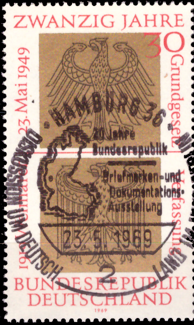 Briefmarken BRD (Bund) 1969, Mi.Nr. 585, 20 Jahre Bundesrepublik Deutschland. Ersttagssonderstempel