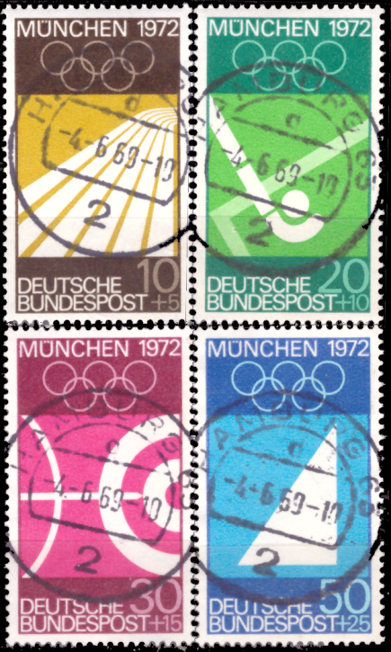 Briefmarken BRD (Bund) 1969, Mi.Nr. 587-590, Olympische Sommerspiele 1972 in München. Gestempelt