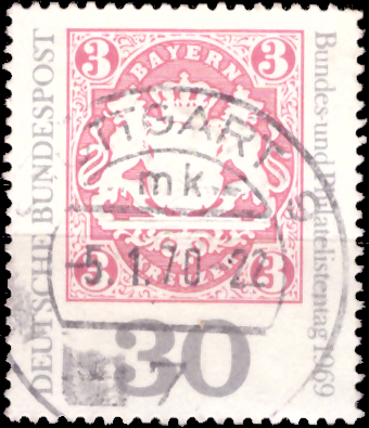 Briefmarken BRD (Bund) 1969, Mi.Nr. 601, Deutscher Philatelistentag in Garmisch-Partenkirchen. Gestempelt