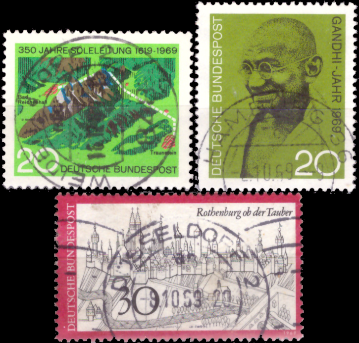 Briefmarken BRD (Bund) 1969, Mi.Nr. 602, 603, 608. Gestempelt