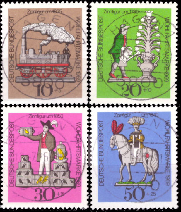 Briefmarken BRD (Bund) 1969, Mi.Nr. 604-607, Wohlfahrtsmarken: Zinnfiguren. Gestempelt