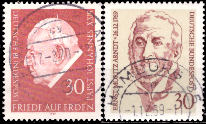 Briefmarken BRD (Bund) 1969, Mi.Nr. 609, 611. Gestempelt
