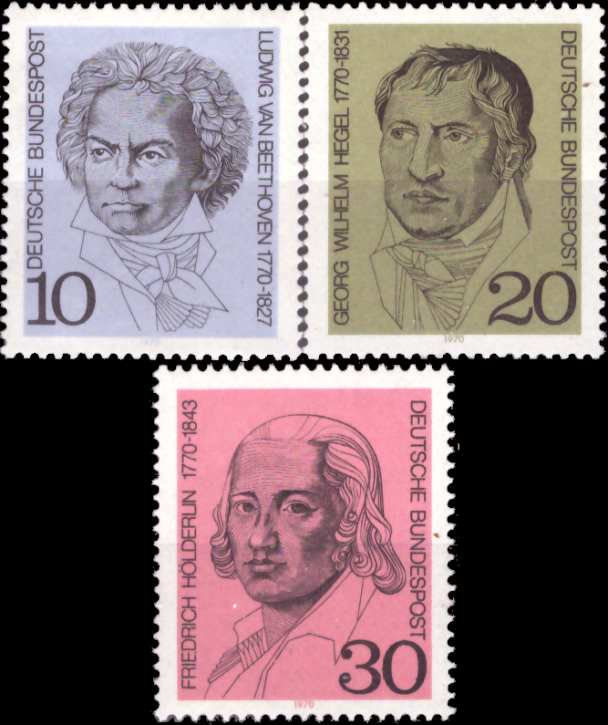Briefmarken BRD (Bund) 1970, Mi.Nr. 616-618, Geburtstag von: Beethoven, Hegel, Hölderlin. Postfrisch