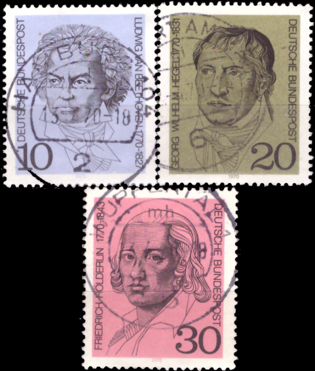 Briefmarken BRD (Bund) 1970, Mi.Nr. 616-618, Geburtstag von: Beethoven, Hegel, Hölderlin. Gestempelt