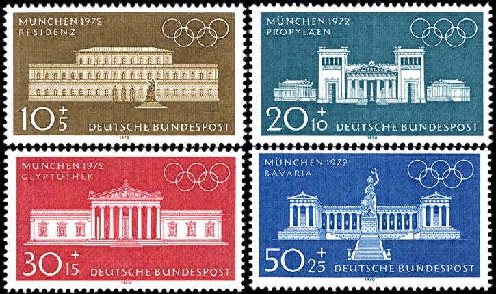 Briefmarken BRD (Bund) 1970, Mi.Nr. 624-627, Olympische Sommerspiele 1972 in München. Postfrisch