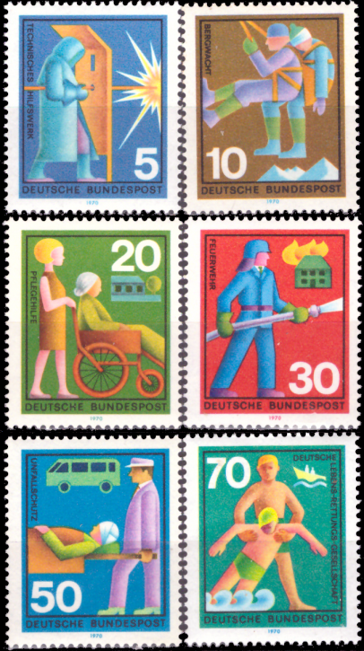 Briefmarken BRD (Bund) 1970, Mi.Nr. 629-634, Freiwillige Hilfsdienste. Postfrisch