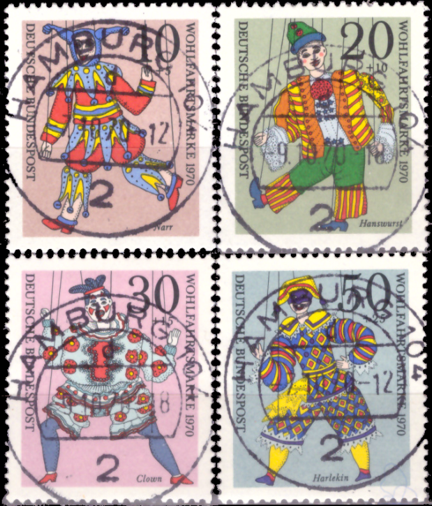 Briefmarken BRD (Bund) 1970, Mi.Nr. 650-653, Wohlfahrt: Marionetten. Gestempelt