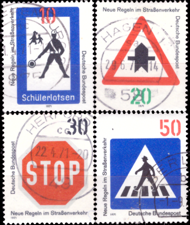 Briefmarken BRD (Bund) 1971, Mi.Nr. 665-668, Neue Regeln im Straßenverkehr. Gestempelt