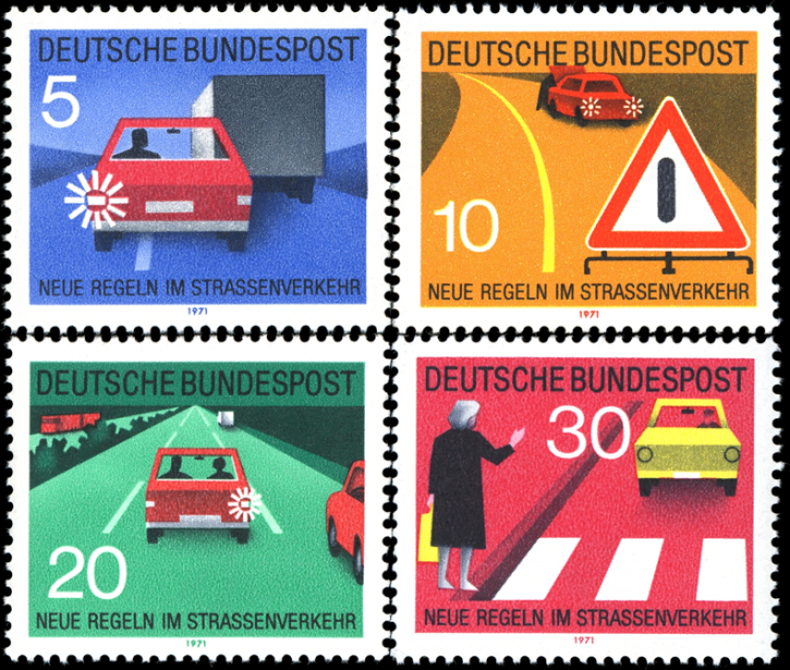 Briefmarken BRD (Bund) 1971, Mi.Nr. 670-673, Neue Regeln im Straßenverkehr. Postfrisch
