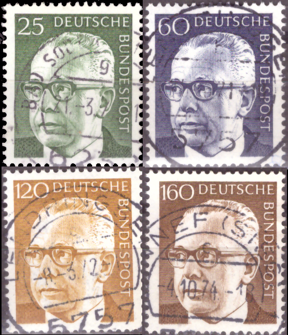 Briefmarken BRD (Bund) 1971, Mi.Nr. 689-692, Freimarken: Bundespräsident Gustav Heinemann (II). Gestempelt
