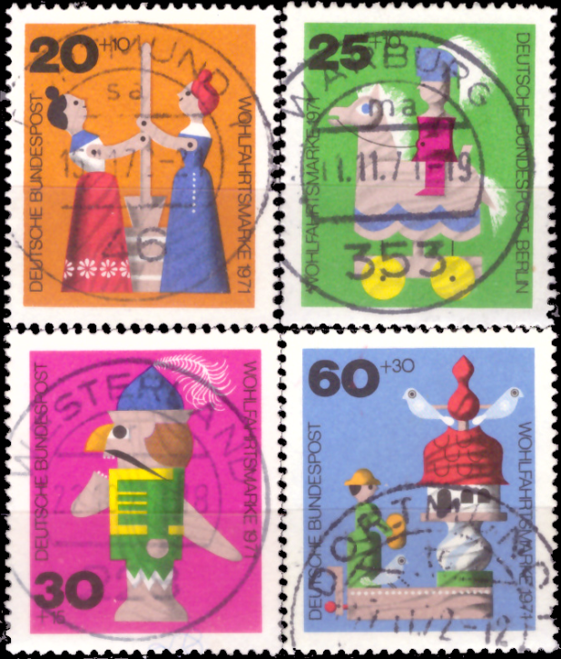 Briefmarken BRD (Bund) 1971, Mi.Nr. 705-708, Wohlfahrt: Altes Holzspielzeug. Gestempelt