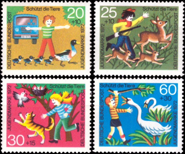 Briefmarken BRD (Bund) 1972, Mi.Nr. 711-714, Für die Jugend, Tierschutz. Postfrisch
