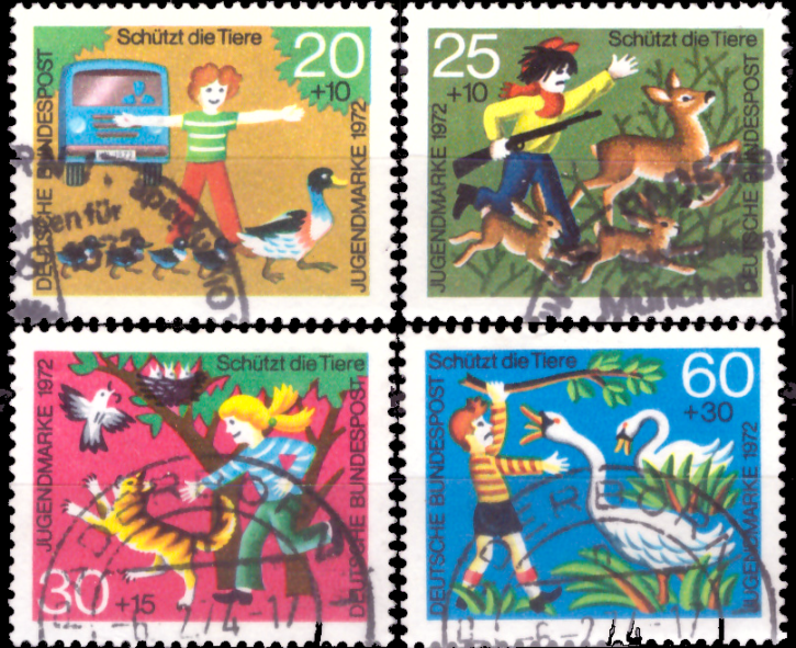 Briefmarken BRD (Bund) 1972, Mi.Nr. 711-714, Für die Jugend, Tierschutz. Gestempelt
