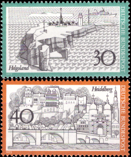 Briefmarken BRD (Bund) 1972, Mi.Nr. 746-747, Fremdenverkehr (VII): Helgoland und Heidelberg. Postfrisch