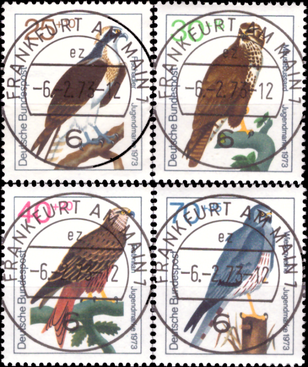 Briefmarken BRD (Bund) 1973, Mi.Nr. 754-757. Für die Jugend, Greifvögel. Gestempelt