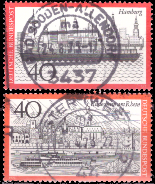 Briefmarken BRD (Bund) 1973, Mi.Nr. 761-762. Fremdenverkehr (VIII): Hamburg und Rüdesheim am Rhein. Gestempelt