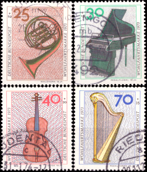Briefmarken BRD (Bund) 1973, Mi.Nr. 782-785. Wohlfahrt: Musikinstrumente. Gestempelt