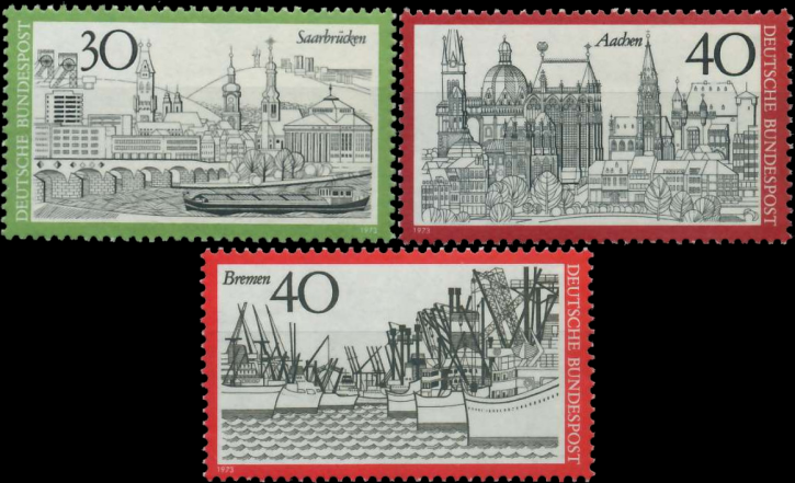 Briefmarken BRD (Bund) 1973, Mi.Nr. 787-789. Fremdenverkehr (IX). Postfrisch