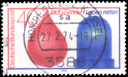 Briefmarken BRD (Bund) 1974, Mi.Nr. 797, Blutspendedienst. Gestempelt
