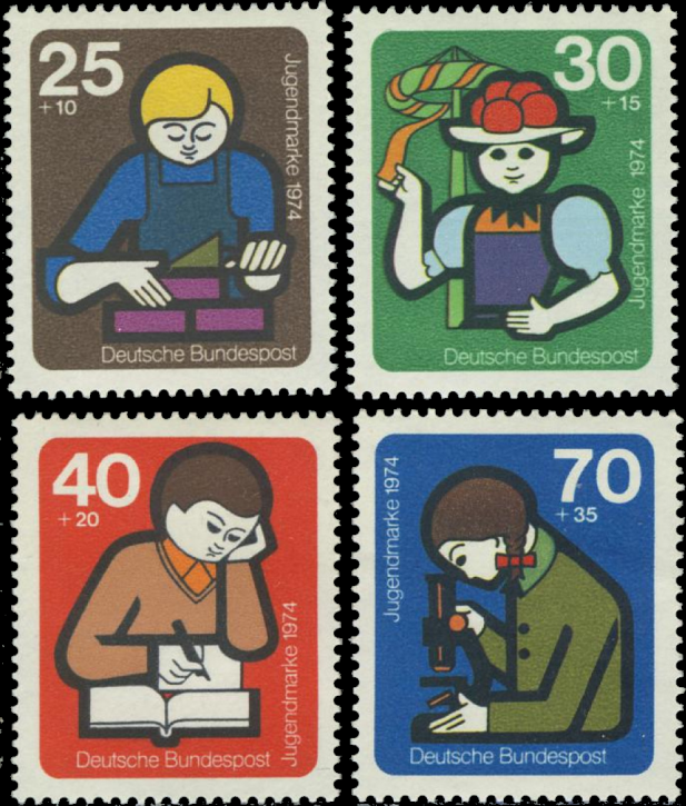 Briefmarken BRD (Bund) 1974, Mi.Nr. 800-803, Jugend: Jugendarbeit. Postfrisch