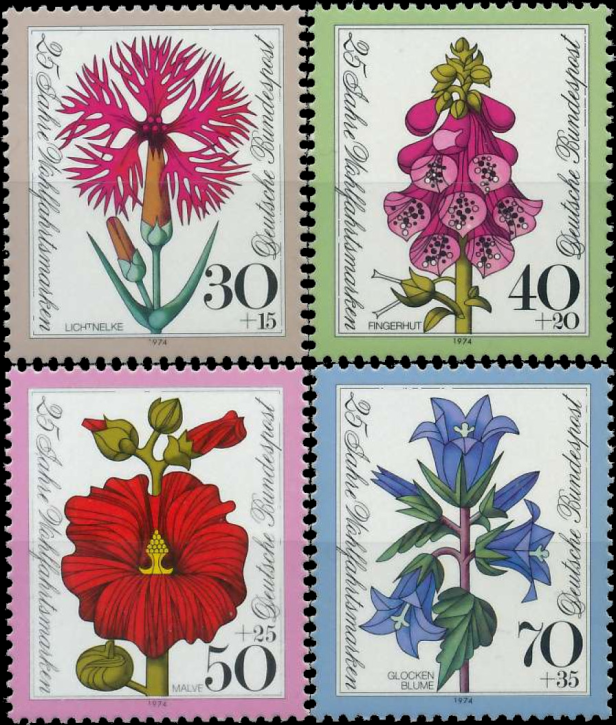 Briefmarken BRD (Bund) 1974, Mi.Nr. 818-821, Wohlfahrtsmarken: Blumen. Postfrisch