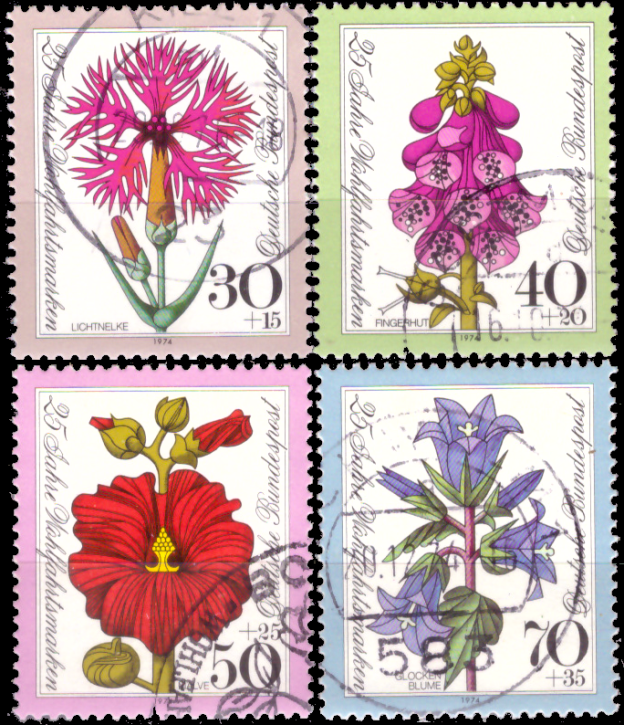 Briefmarken BRD (Bund) 1974, Mi.Nr. 818-821, Wohlfahrtsmarken: Blumen. Gestempelt