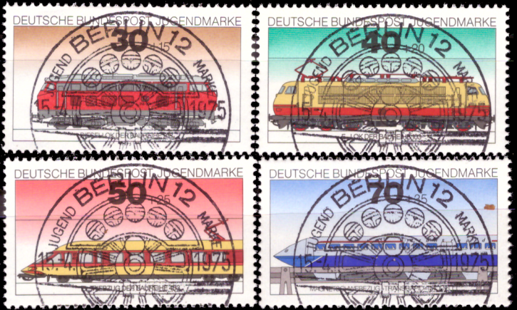 Briefmarken BRD (Bund) 1975, Mi.Nr. 836-839, Jugend: Lokomotiven. Gestempelt