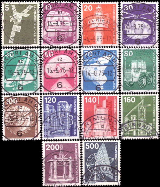 Briefmarken BRD (Bund) 1975, Mi.Nr. 846-859, Freimarken: Industrie und Technik (I). Gestempelt