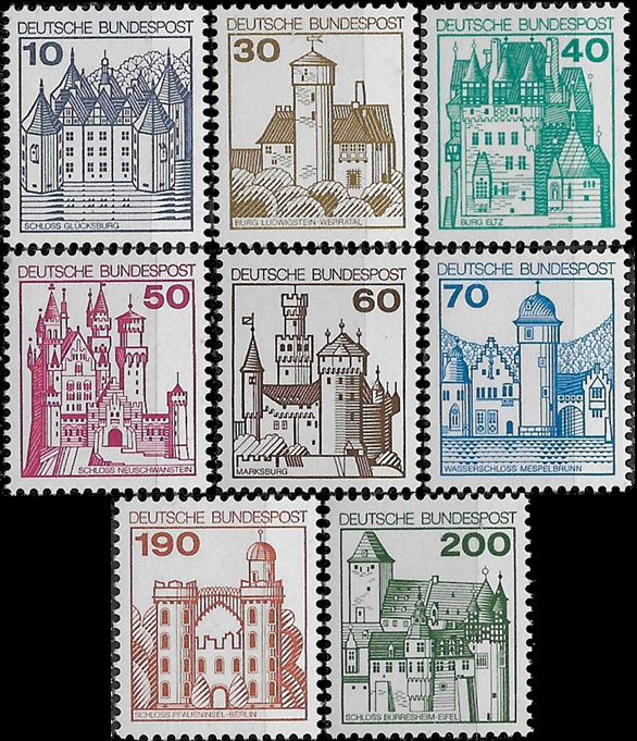 Briefmarken BRD (Bund) 1977, Mi.Nr. 913-920, Freimarken: Burgen und Schlösser (I). Postfrisch