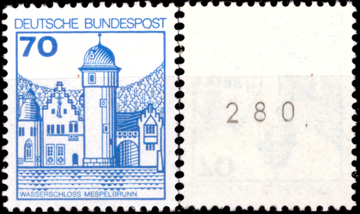Briefmarken BRD (Bund) 1977, Mi.Nr. 918 R (Rollenmarke mit Zählnummer), Freimarken: Burgen und Schlösser (I). Postfrisch