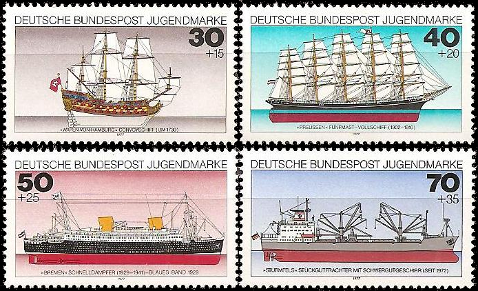 Briefmarken BRD (Bund) 1977, Mi.Nr. 929-932, Jugend: Deutsche Schiffe. Postfrisch