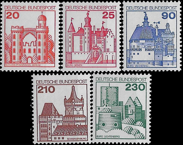 Briefmarken BRD (Bund) 1978, Mi.Nr. 995-999, Freimarken: Burgen und Schlösser (II). Postfrisch