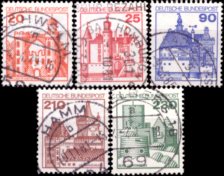 Briefmarken BRD (Bund) 1978, Mi.Nr. 995-999, Freimarken: Burgen und Schlösser (II). Gestempelt
