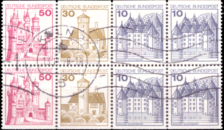 Briefmarken BRD (Bund) 1977, Mi.Nr. H-Bl. 26 (Heftchenblatt), Freimarken: Burgen und Schlösser (I). Gestempelt