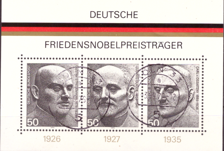Briefmarken BRD (Bund) 1975, Mi.Nr. Block 11, Deutsche Friedensnobelpreisträger. Gestempelt
