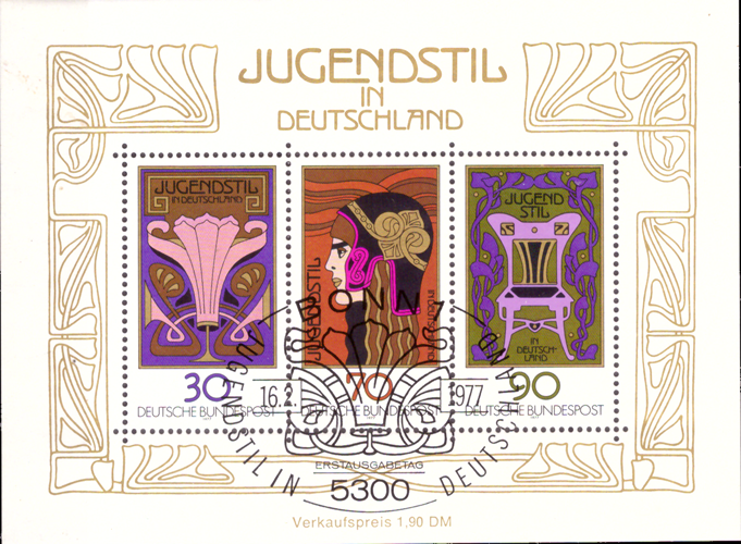 Briefmarken BRD (Bund) 1977, Mi.Nr. Block 14, 75 Jahre Jugendstil in Deutschland. Ersttagssonderstempel