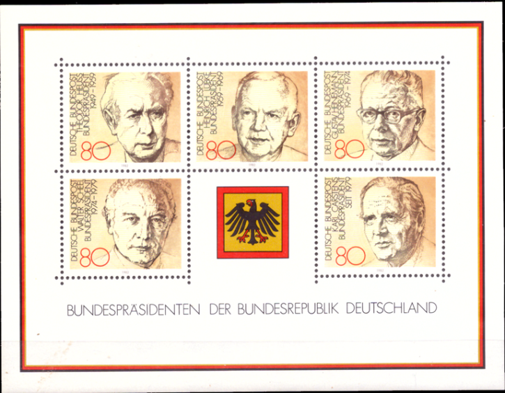 Briefmarken BRD (Bund) 1982, Mi.Nr. Block18, Bundespräsidenten der BRD. Postfrisch