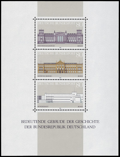 Briefmarken BRD (Bund) 1986, Mi.Nr. Block 20, Gebäude der Geschichte der BRD. Postfrisch