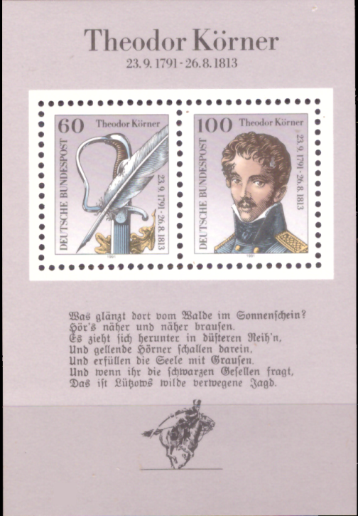 Briefmarken BRD (Bund) 1991, Mi.Nr. Block 25, Theodor Körner. Postfrisch