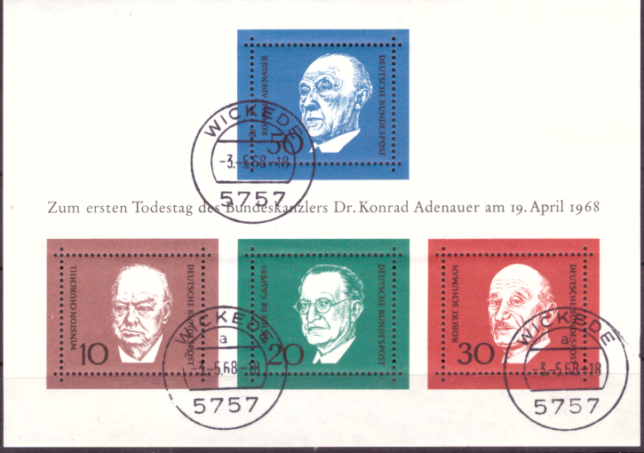 Briefmarken BRD (Bund) 1968, Mi.Nr. Block 4, Erster Todestag von Konrad Adenauer. Gestempelt
