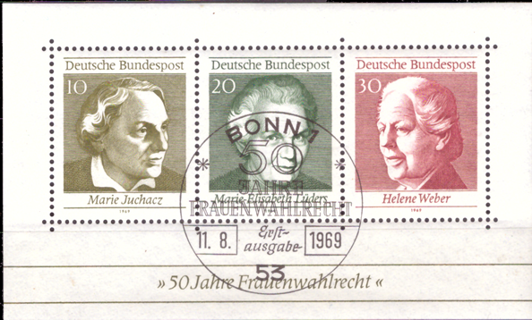 Briefmarken BRD (Bund) 1969, Mi.Nr. Block 5, 50 Jahre Frauenwahlrecht in Deutschland. Ersttagssonderstempel