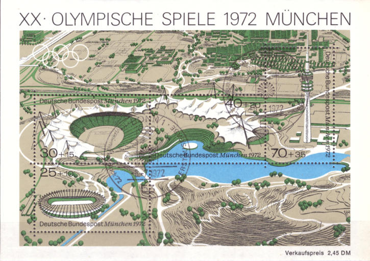 Briefmarken BRD (Bund) 1972, Mi.Nr. Block 7, Olympische Sommerspiele, München. Ersttagssonderstempel
