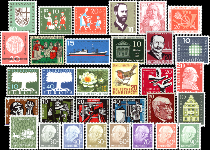 Briefmarken BRD (Bund) Jahrgang 1957 komplett, Mi.Nr. 249-280. Postfrisch