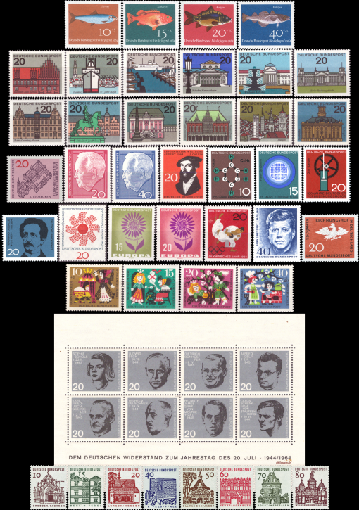 Briefmarken BRD (Bund) Jahrgang 1964 komplett, Mi.Nr. 412-461. Postfrisch