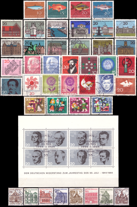 Briefmarken BRD (Bund) Jahrgang 1964 komplett, Mi.Nr. 412-461. Gestempelt