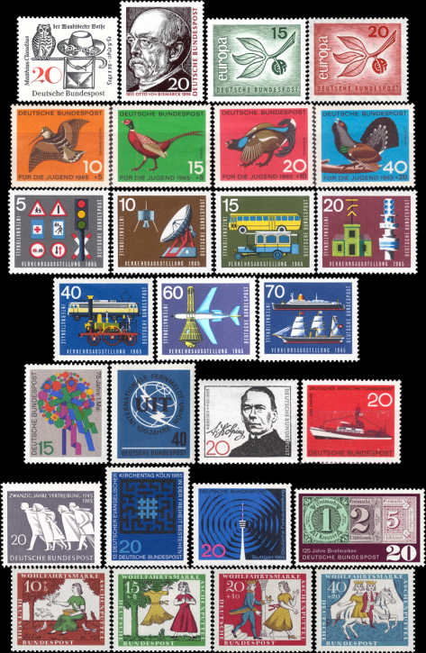 Briefmarken BRD (Bund) Jahrgang 1965 komplett, Mi.Nr. 462-488. Postfrisch
