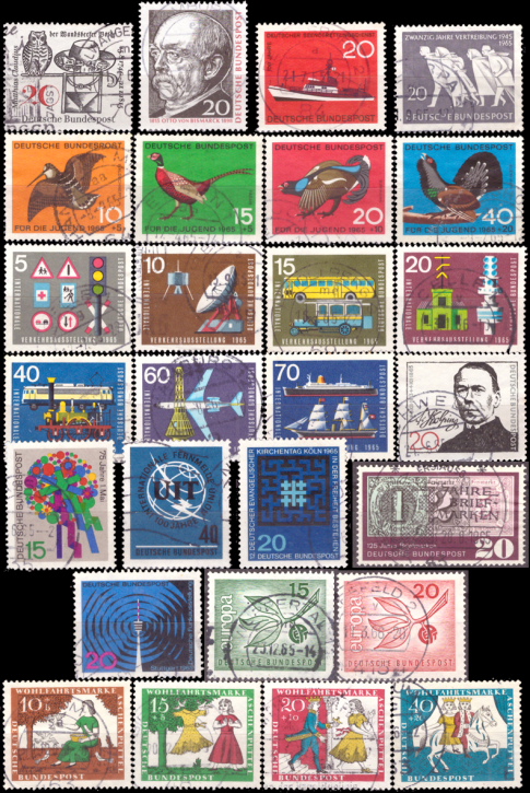 Briefmarken BRD (Bund) Jahrgang 1965 komplett, Mi.Nr. 462-488. Gestempelt