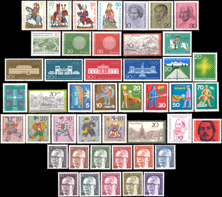 Briefmarken BRD (Bund) Jahrgang 1970 komplett, Mi.Nr. 612-657. Postfrisch
